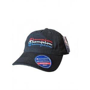 Champion Adjustable Black Baseball Cap with Tri-Color Logo